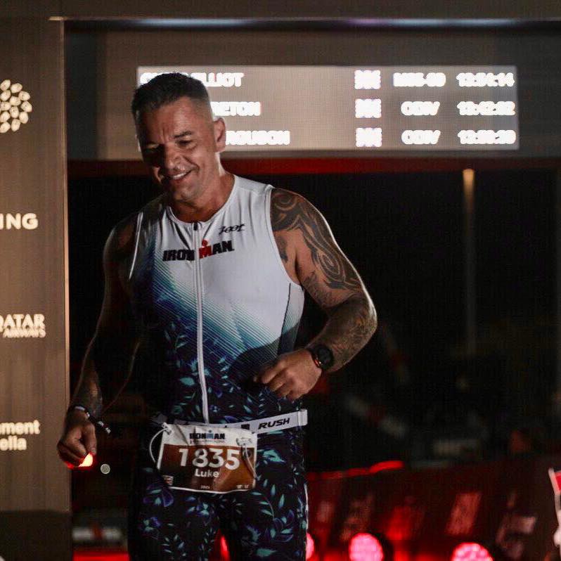 Luke Moreton finishing Ironman